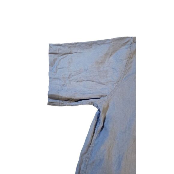 Pronto Uomo 100% Linen Short Sleeve  Button Down Shirt Blue Size L Designer - Picture 8 of 15